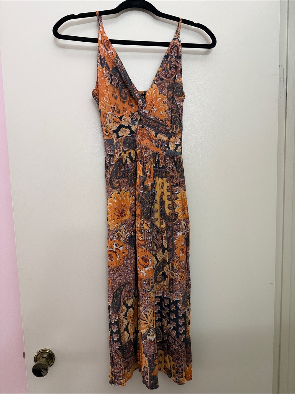 Angie Orange & Navy Paisley Maxi Dress